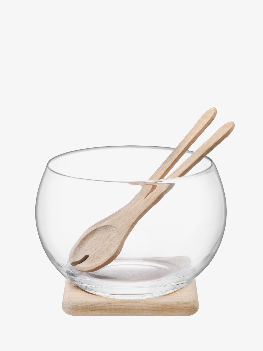 Salad Set & Oak Base 10.75in, Clear | Serve | LSA Tableware