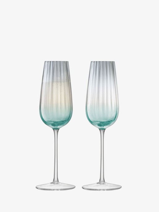 Champagne Flutes hand blown Turquoise Swirl Iridescent 2